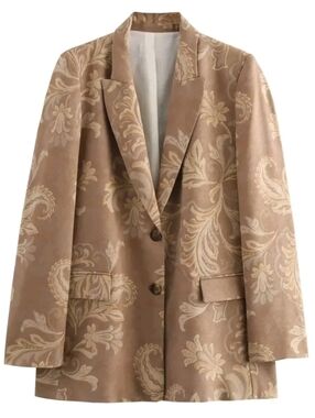 New ZARA Printed Blazer Jacket with Shoulder Pads Size M Bloggers Fave 2414/144